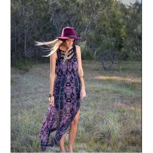 💕FREE PEOPLE💕 Moroccan Printed Maxi Dress ~ Boho Chic Festival Size 6 - Picture 2 of 16